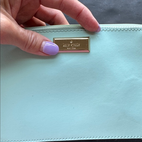Kate Spade Tiffany Blue Wristlet Wallet Cardholder Gold Zipper Leather Zip Pouch - Picture 7 of 7